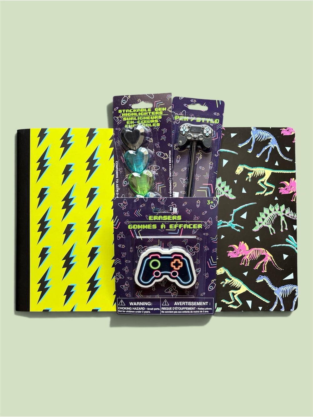 Boys School Supplies Set Dinosaur Lightning Gaming Notebooks Eraser Pen